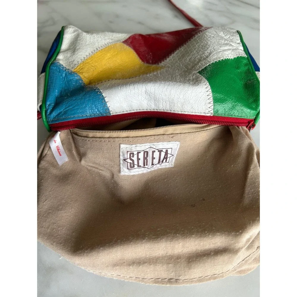 Sereta Vintage 90s‎ Patchwork Leather Crossbody Bag Primary Colorblock Pop Art